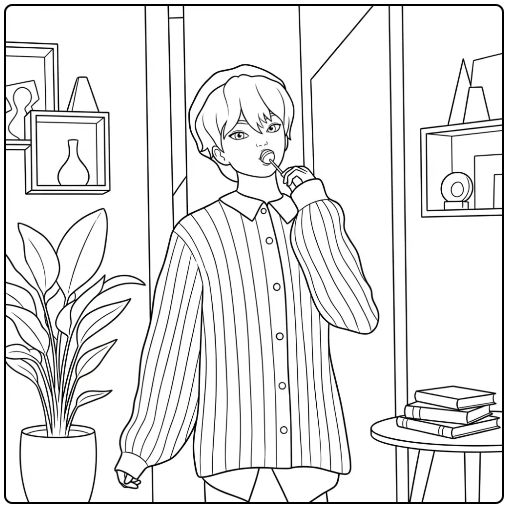 KPop Demon Hunters Baby Saja Boy with Lollipop coloring page