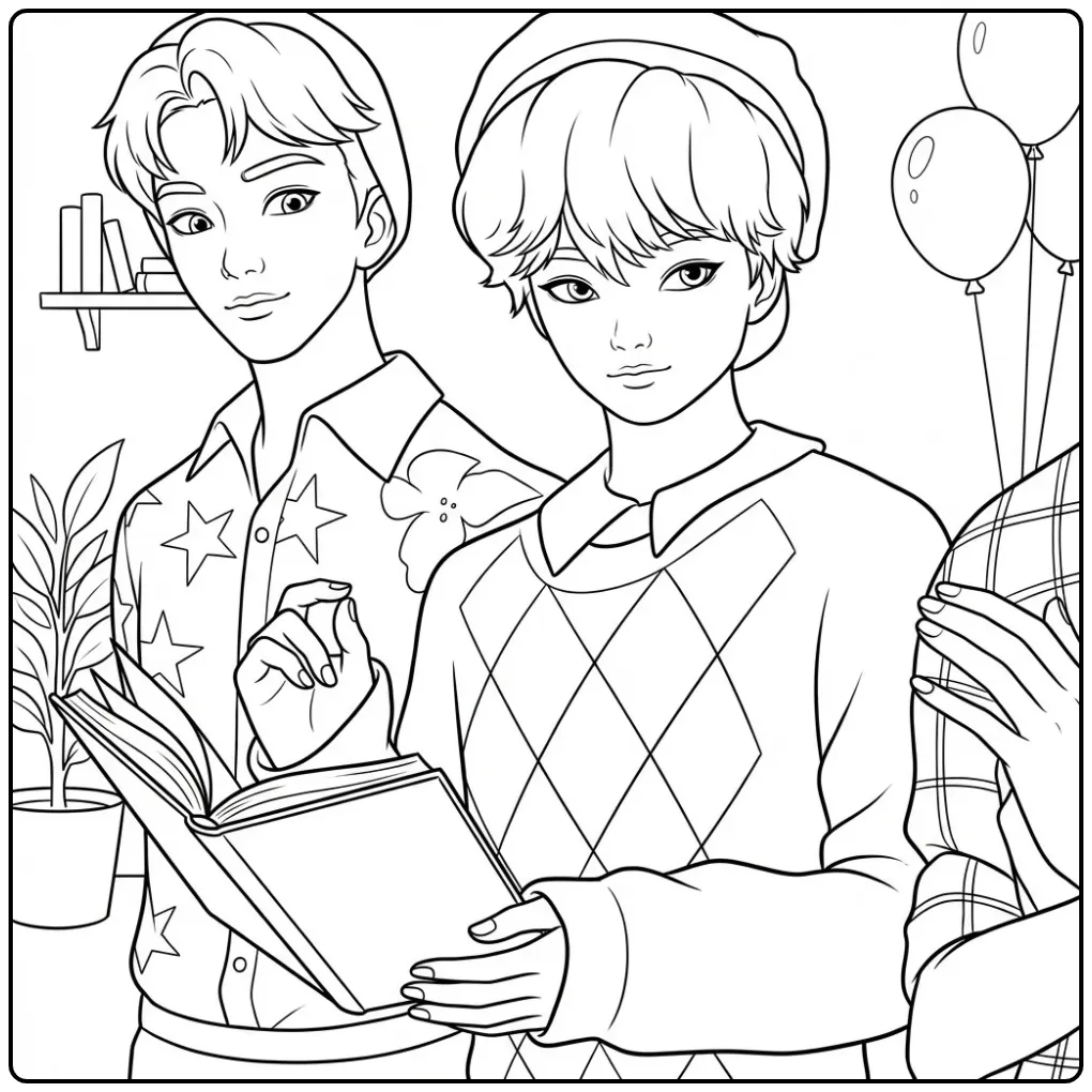 KPop Demon Hunters Baby Saja with Book coloring page