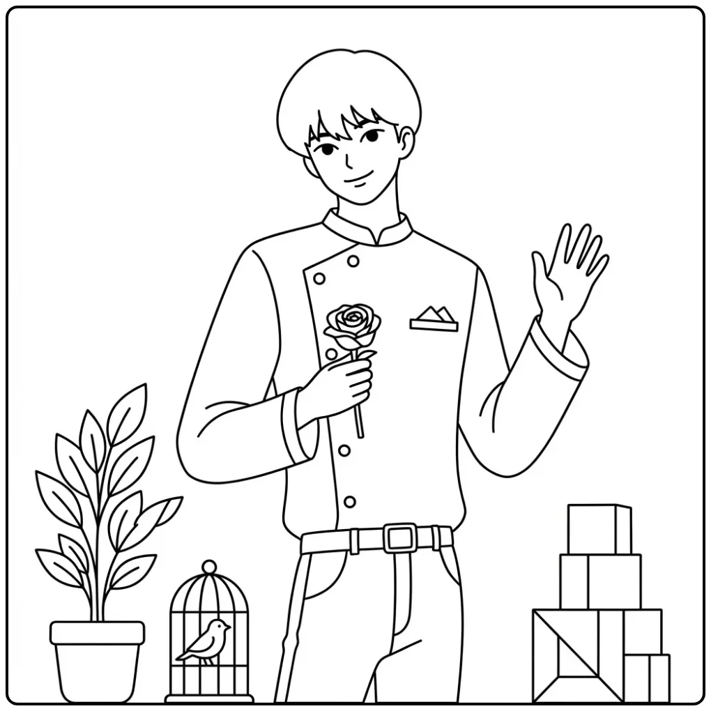 KPop Demon Hunters Baby Saja of a Cook with Rose coloring page