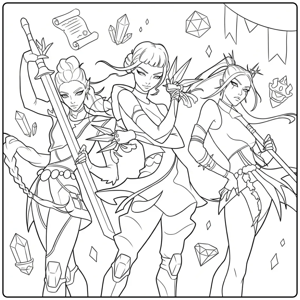 KPop Demon Hunters Brave Warriors coloring page