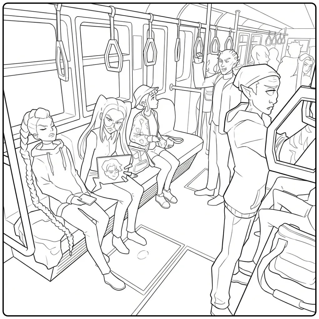 KPop Demon Hunters Subway Ride coloring page