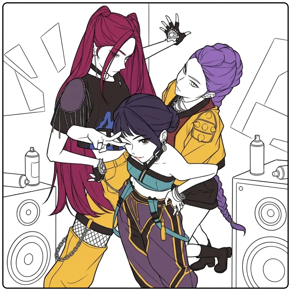 KPop Demon Hunters Three Heroines coloring page