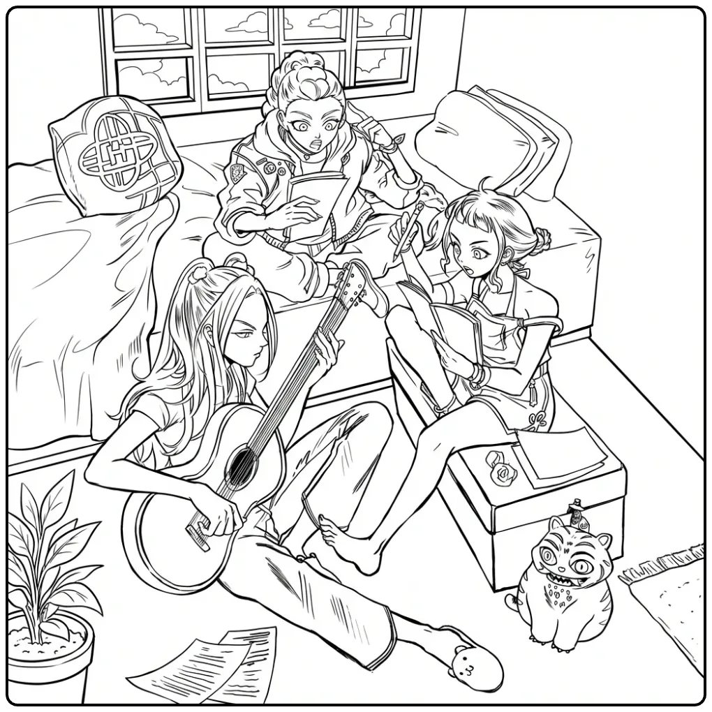 KPop Demon Hunters Relaxing Moment coloring page