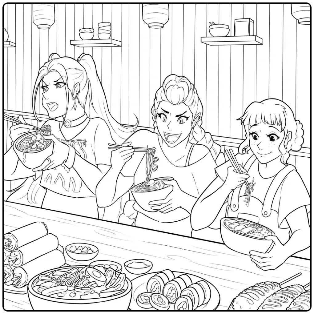 KPop Demon Hunters Food Ramen coloring page