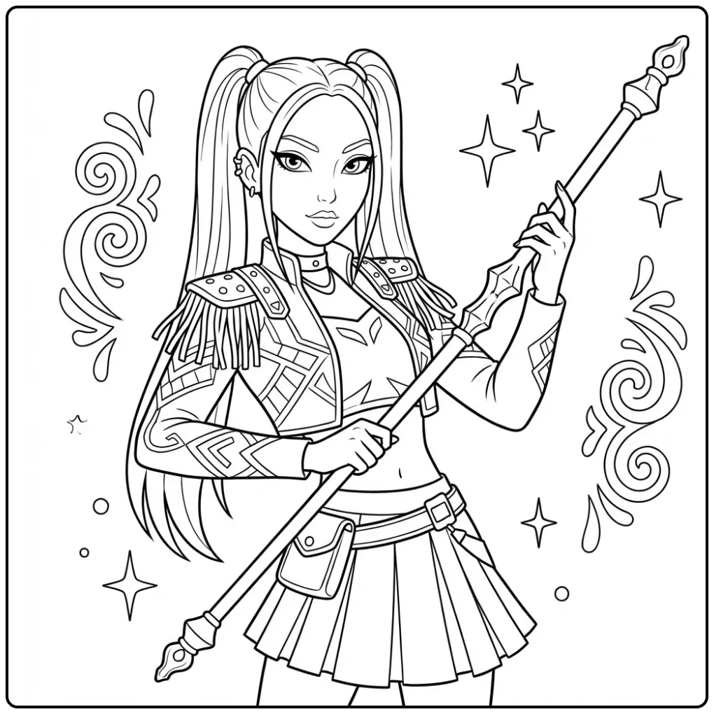 KPop Demon Hunters Mira the Warrior Star coloring page