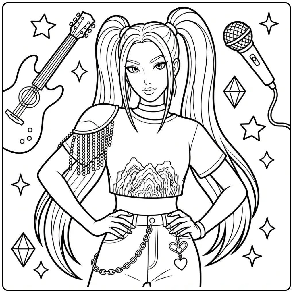 KPop Demon Hunters Mira Star of the Show coloring page