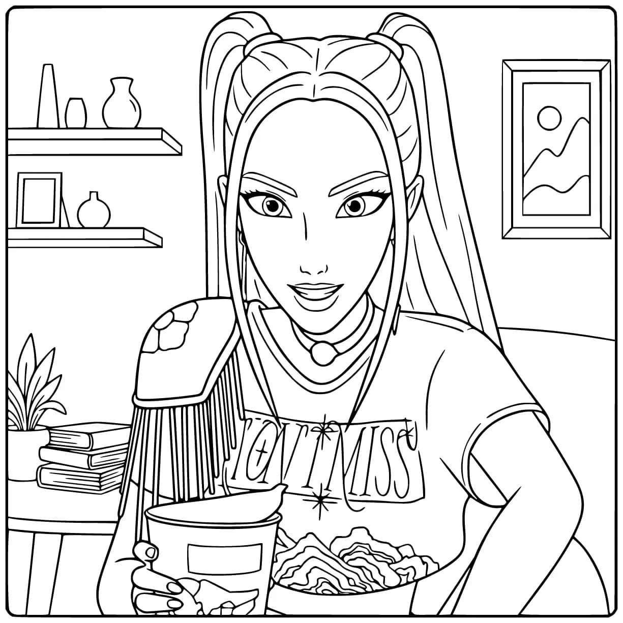 KPop Demon Hunters Mira Meal Break Scene coloring page