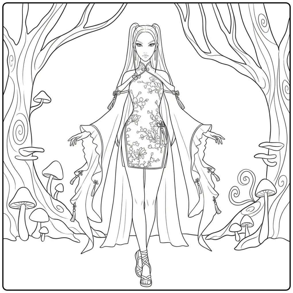 KPop Demon Hunters Mira in the Enchanted Forest coloring page