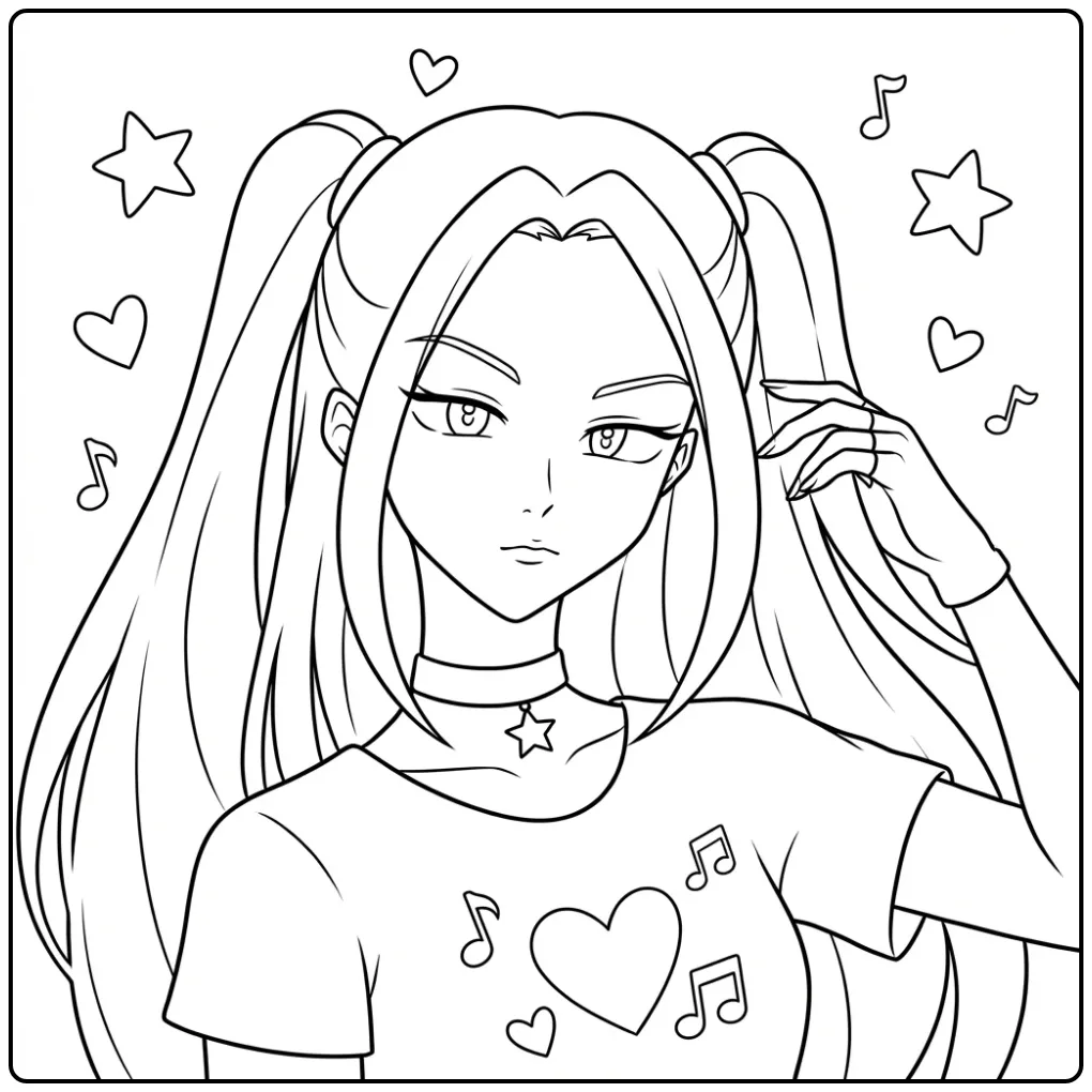KPop Demon Hunters Mira Music and Adventure coloring page