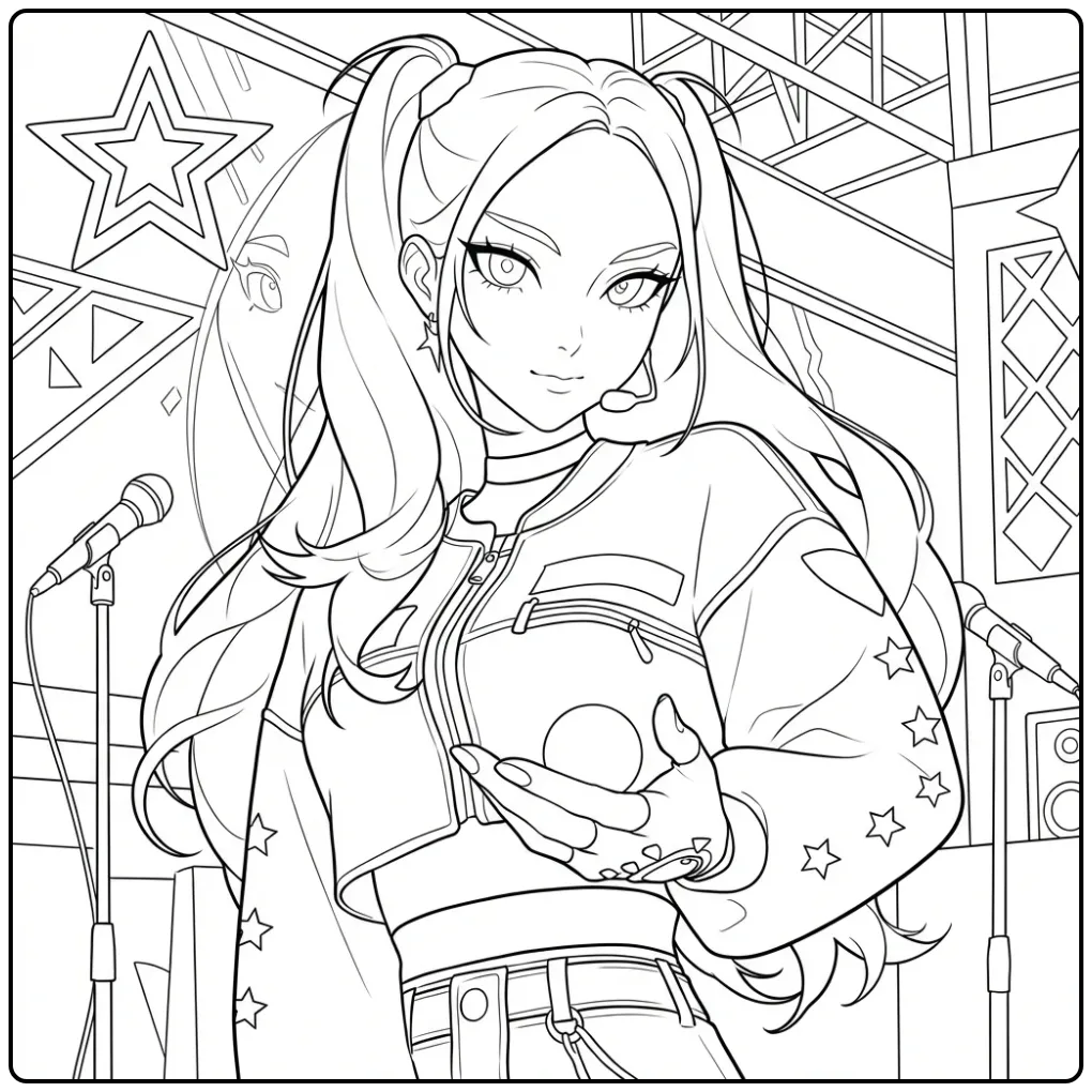 KPop Demon Hunters Mira on Stage coloring page
