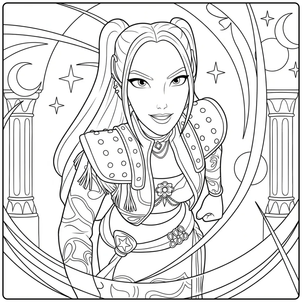 KPop Demon Hunters Mira as a Warrior in the Stars coloring page