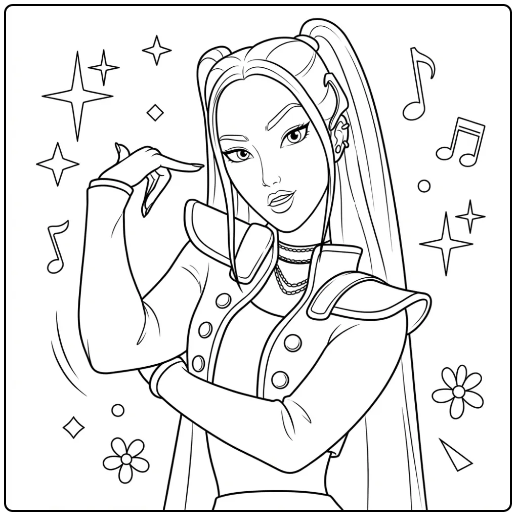 KPop Demon Hunters Mira Singer in Action coloring page