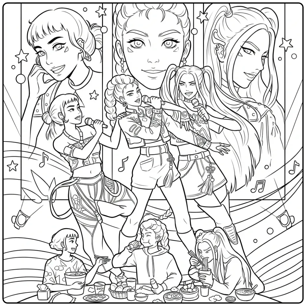 KPop Demon Hunters Performance and Relaxing coloring page