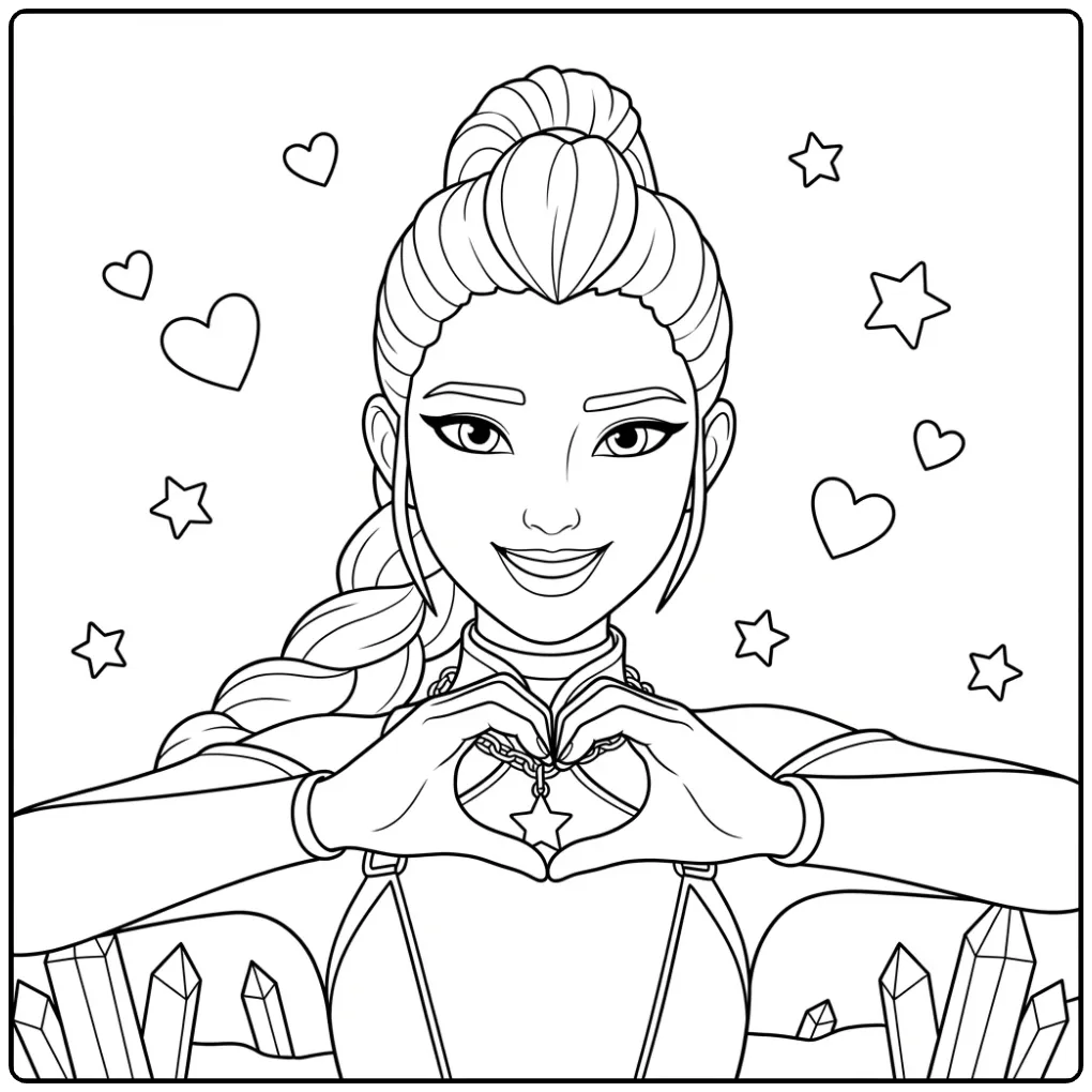 KPop Demon Hunters Rumi line art coloring page
