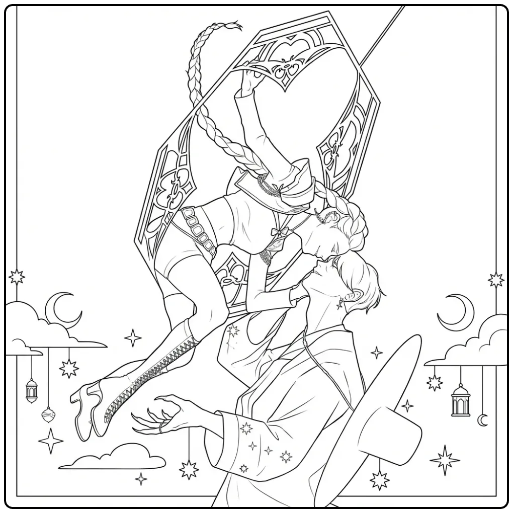 KPop Demon Hunters Rumi Romantic Scene coloring page
