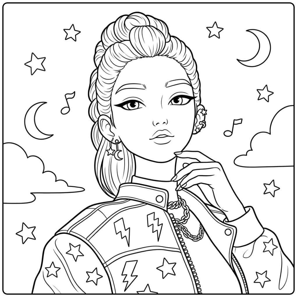 KPop Demon Hunters Rumi Stars Idol coloring page