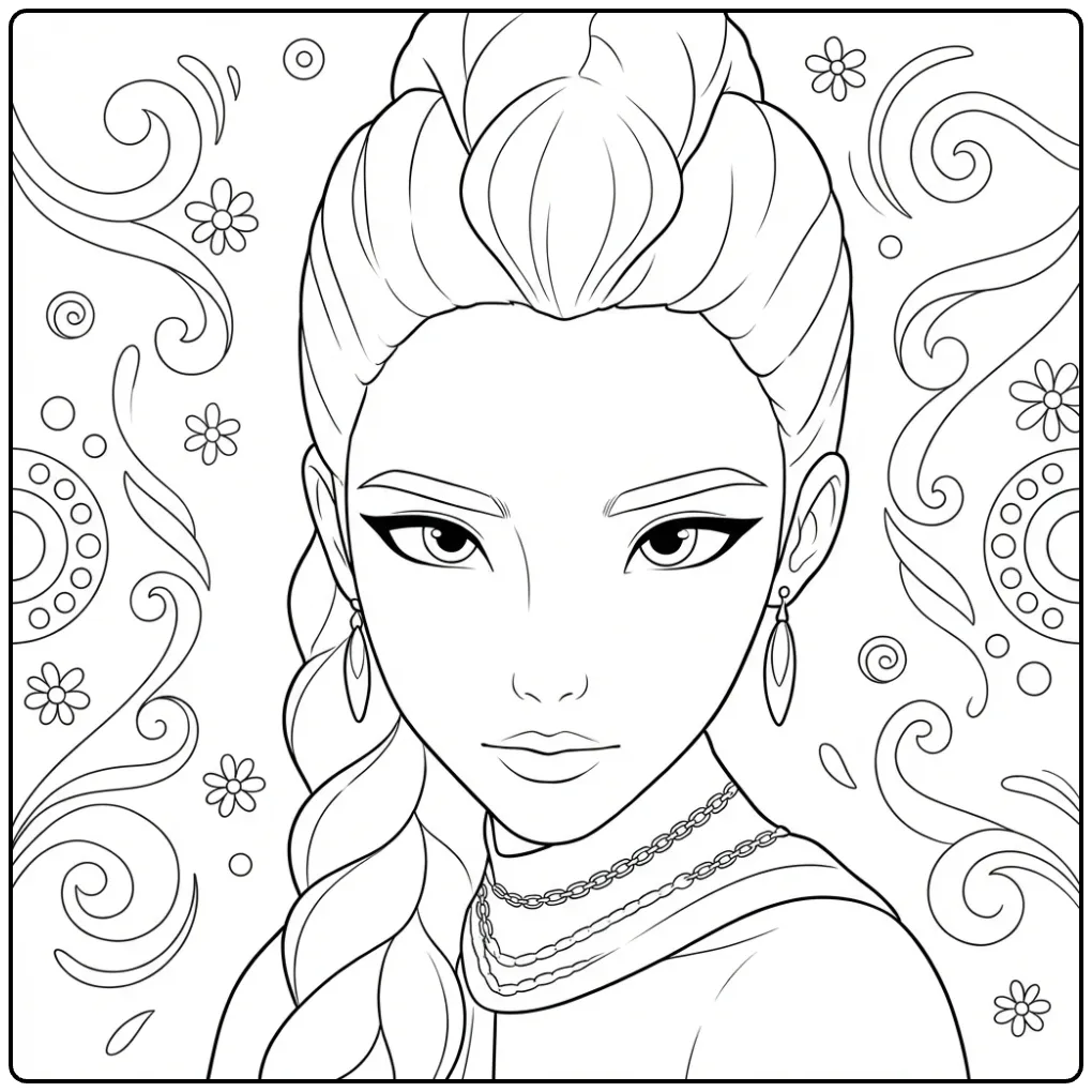 KPop Demon Hunters Rumi Stylish Portrait coloring page