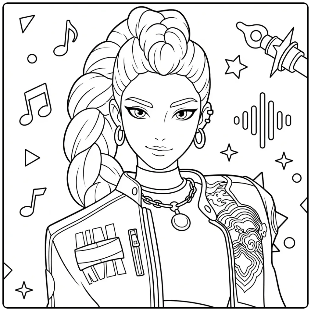 KPop Demon Hunters Rumi Tough Singer coloring page