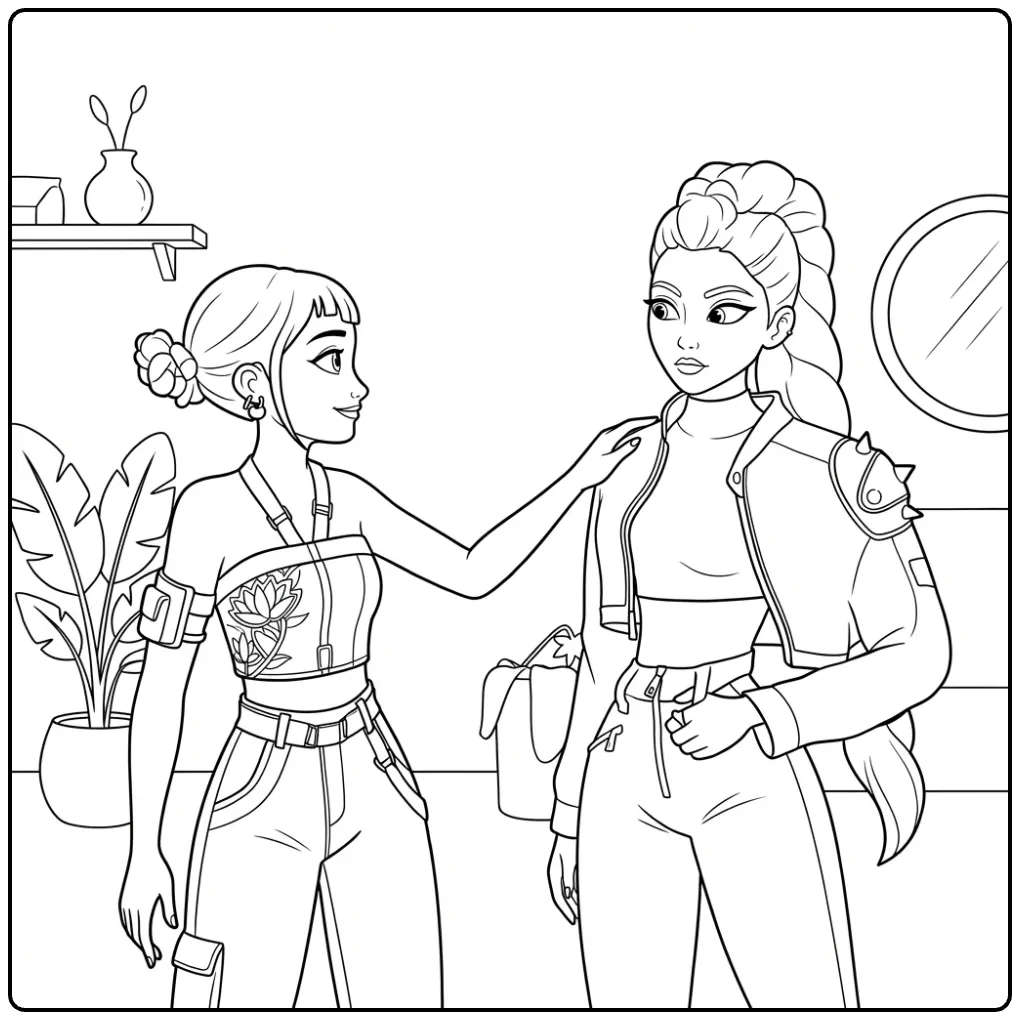 KPop Demon Hunters Rumi Two Tough Girls coloring page