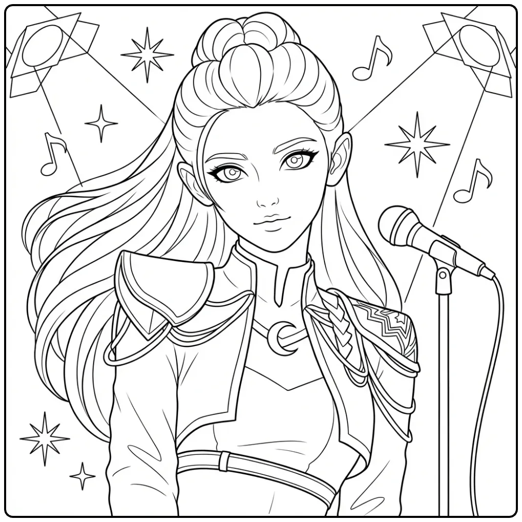 KPop Demon Hunters Singer Rumi Live coloring page