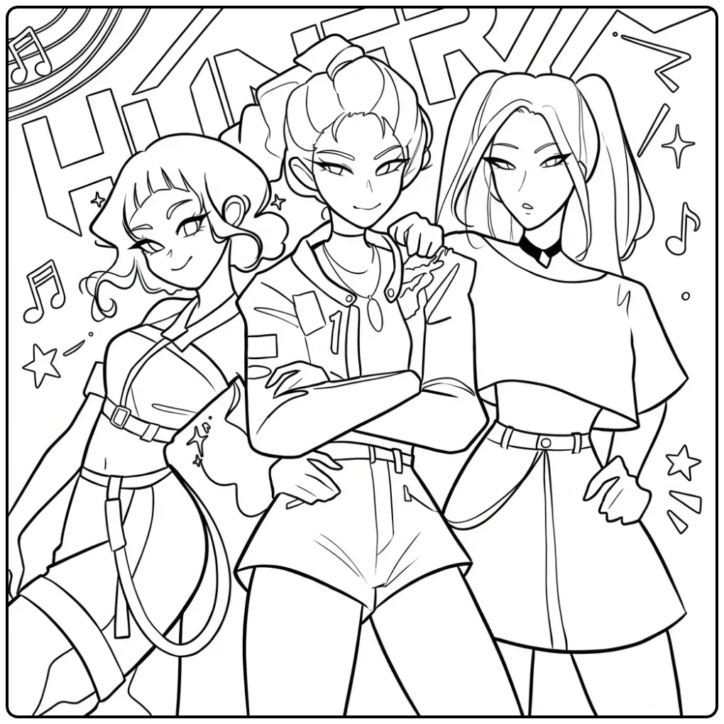 KPop Demon Hunters Tough Girls coloring page