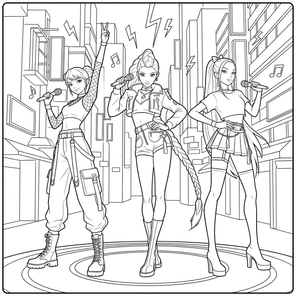 KPop Demon Hunters Singers on Stage coloring page