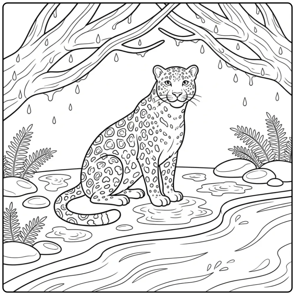 Leopard with the River After a Rain Shower coloring page