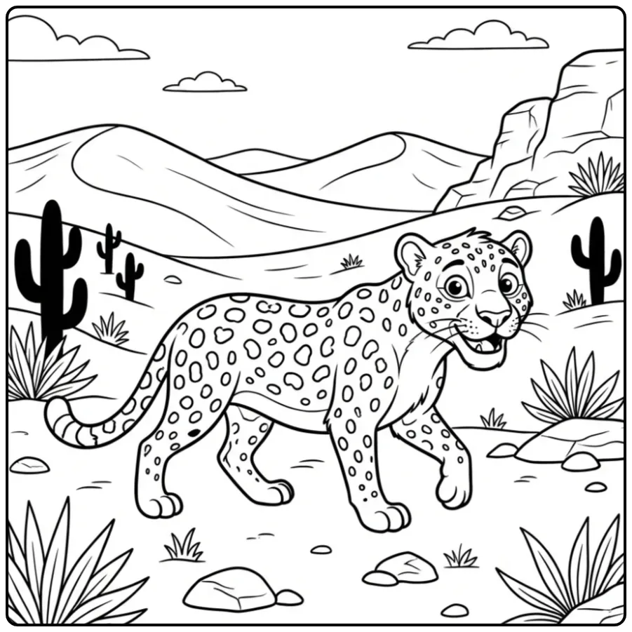 Leopard in a Desert Landscape coloring page