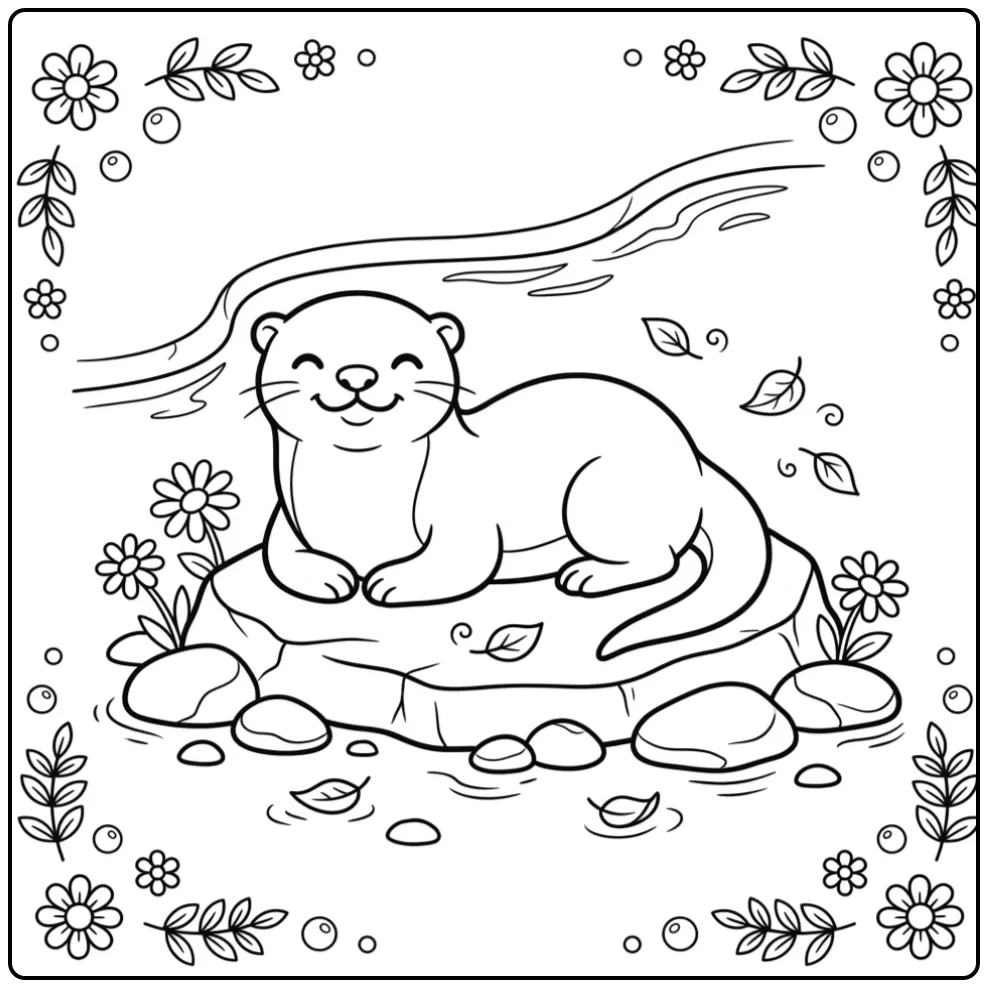 Otter coloring page showing an otter on a stone