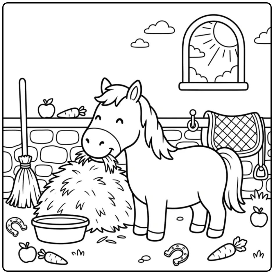 Easy Horse with the Haystack coloring page