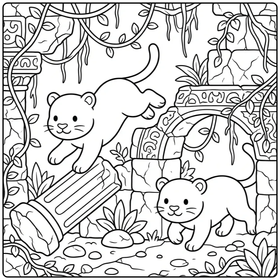 Detailed Panther in a Jungle Scene coloring page