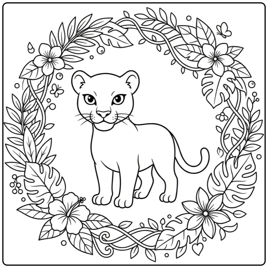 Panther Portrait in the Jungle coloring page