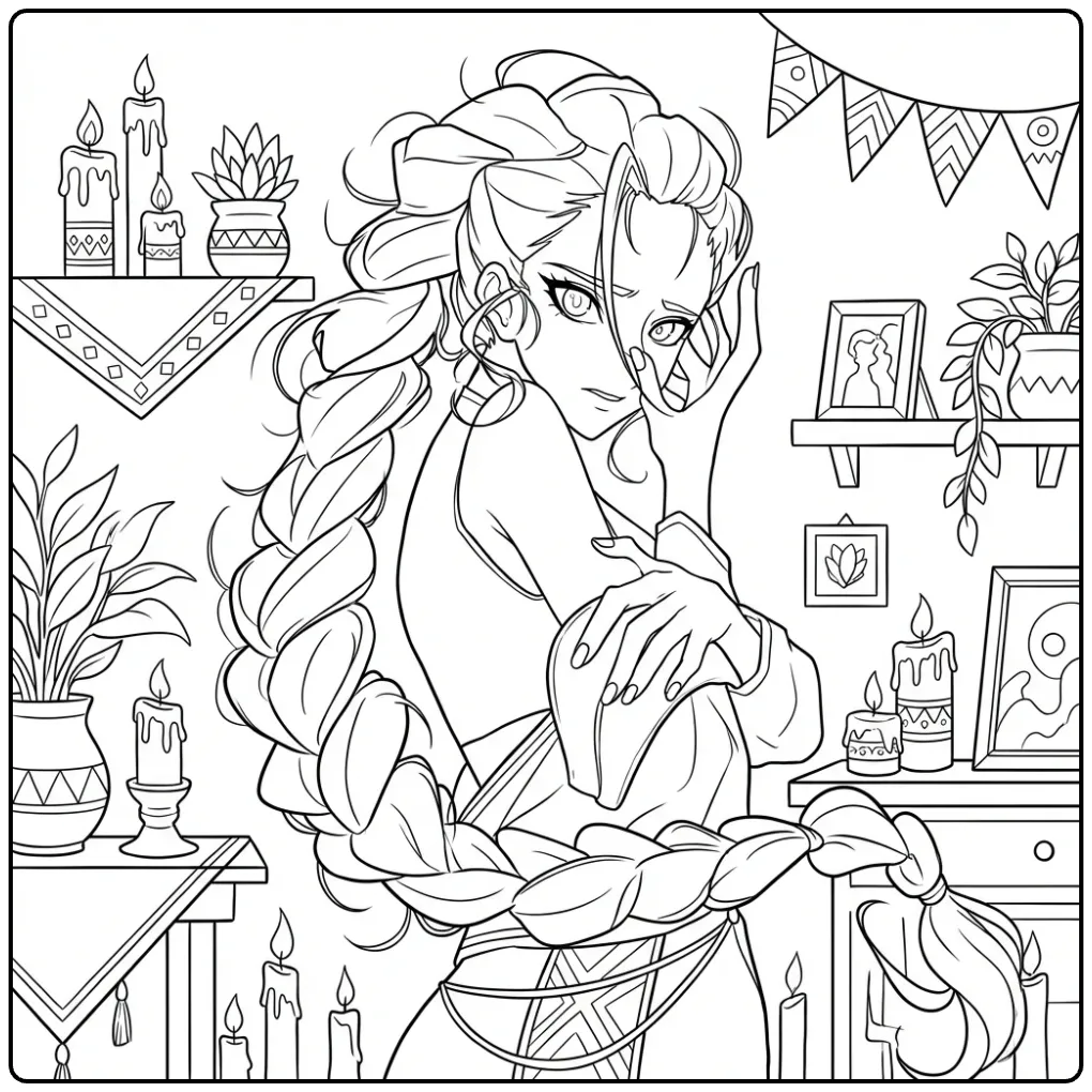 Rumi KPop Demon Hunters Mystical Scene coloring page