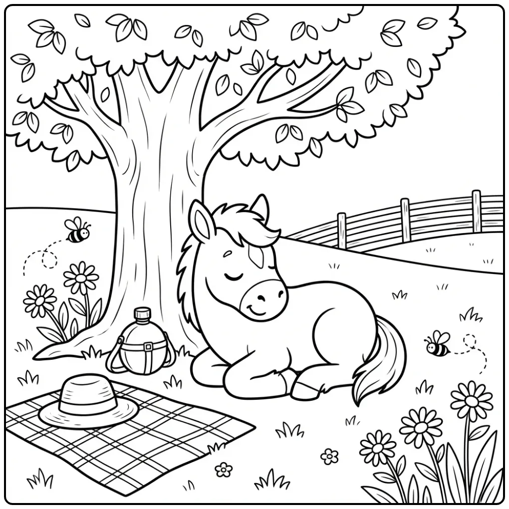 Foal Napping by a Cozy Picnic coloring page