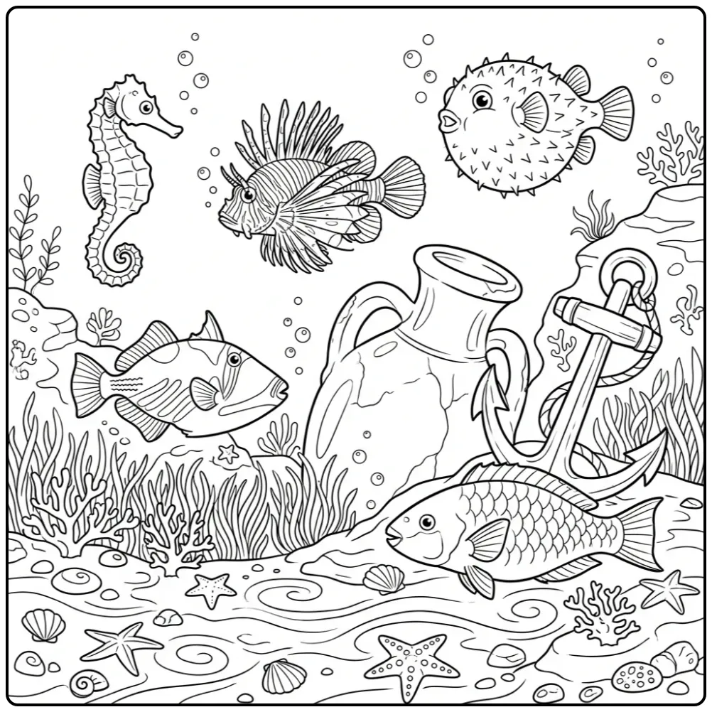 Fish Underwater Adventure with Sea Animals coloring page