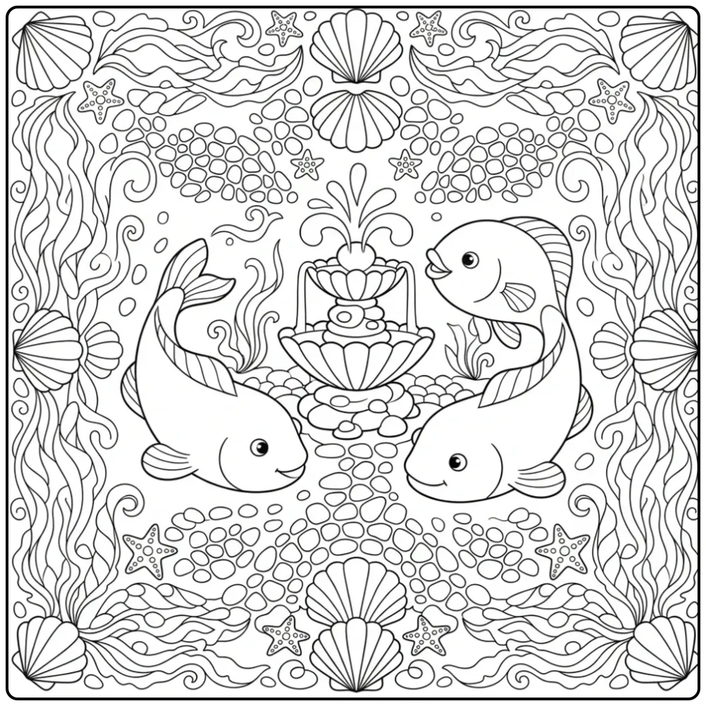 Decorative Adult Fish Underwater Scene coloring page