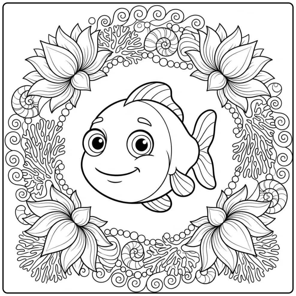 Fish Adults Portrait in Flower Crown coloring page