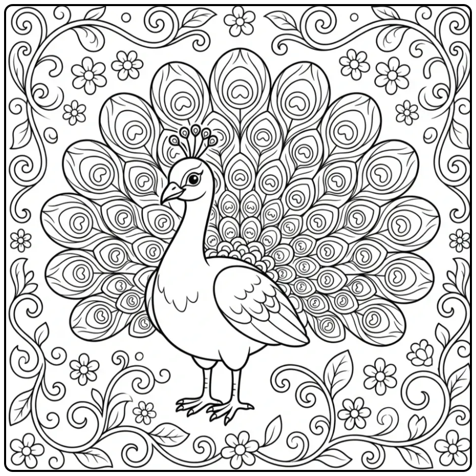 Detailed Proud Peacock with a Wide Tail coloring page