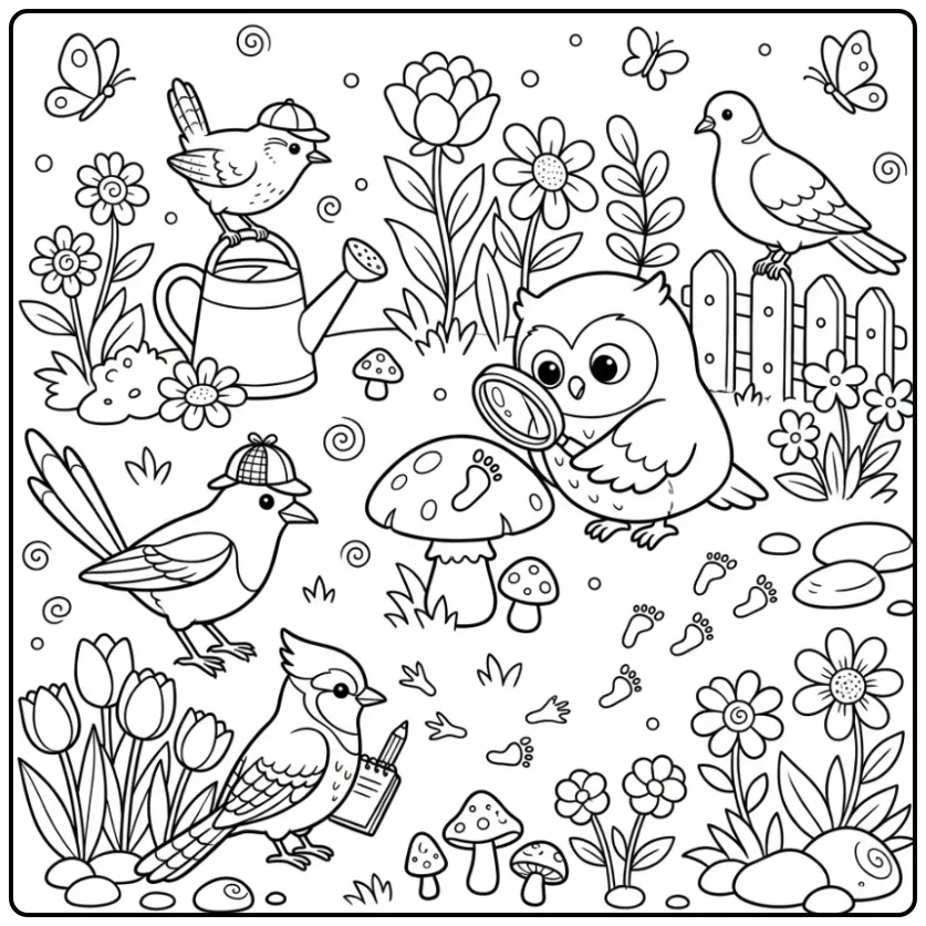 Bird Detectives in the Garden coloring page