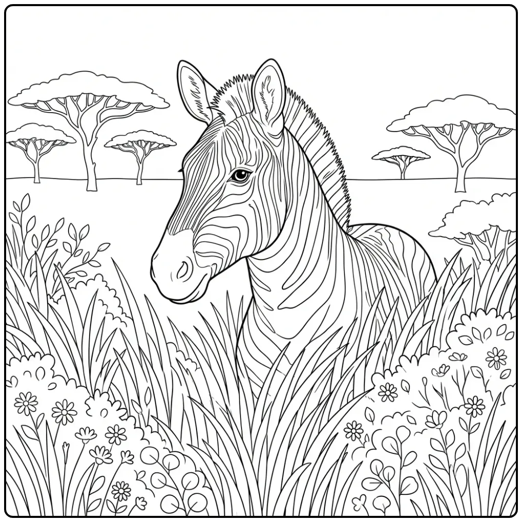 Zebra Playing Peekaboo in the Savanna coloring page