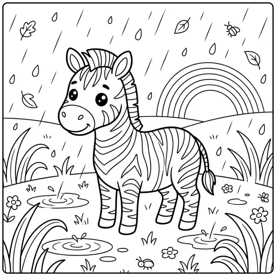 Zebra in Rain on the Savanna coloring page
