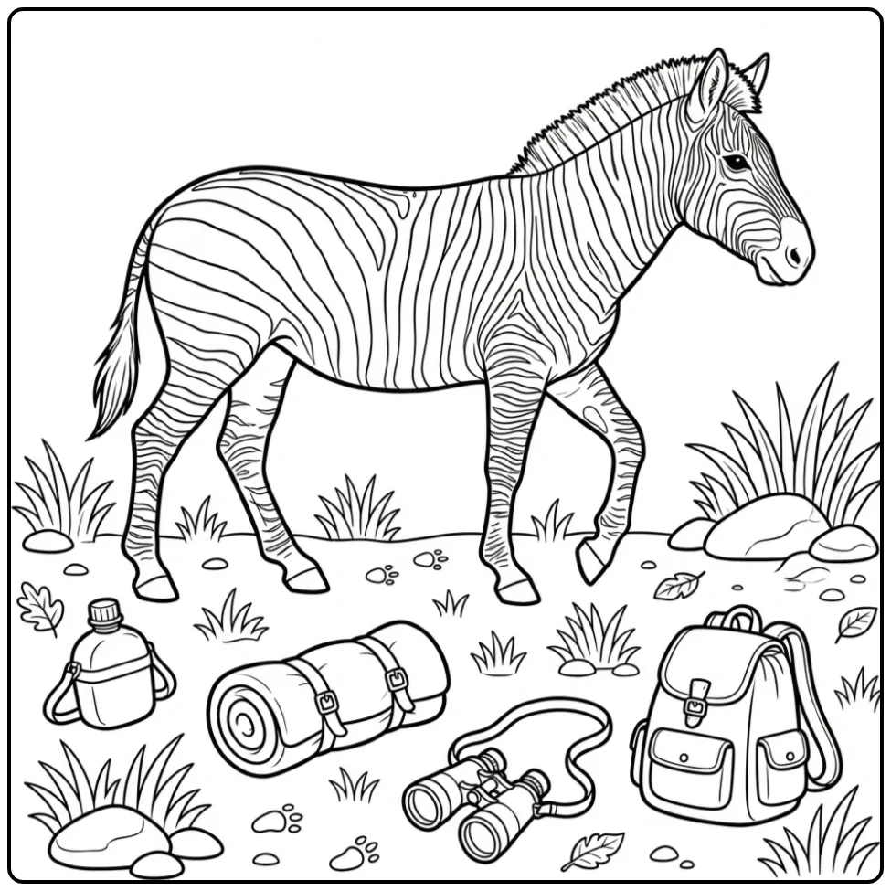 Zebra Walking Along Safari Supplies coloring page
