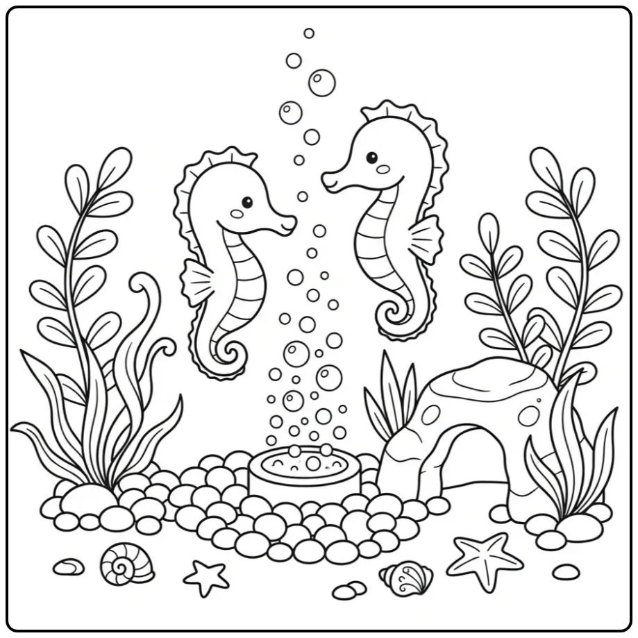 Two Seahorse Friends in the Aquarium coloring page