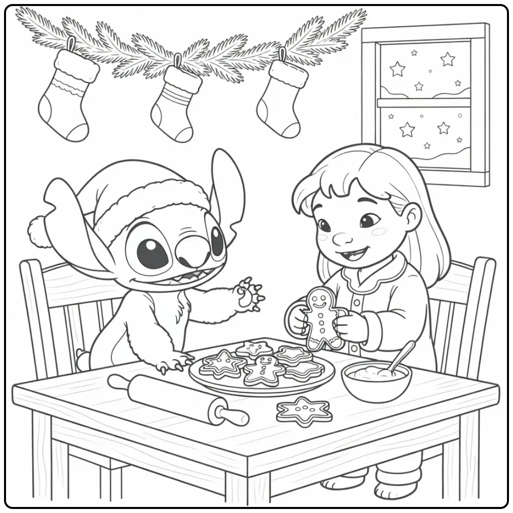 Lilo and Stitch Decorating Christmas Cookies coloring page