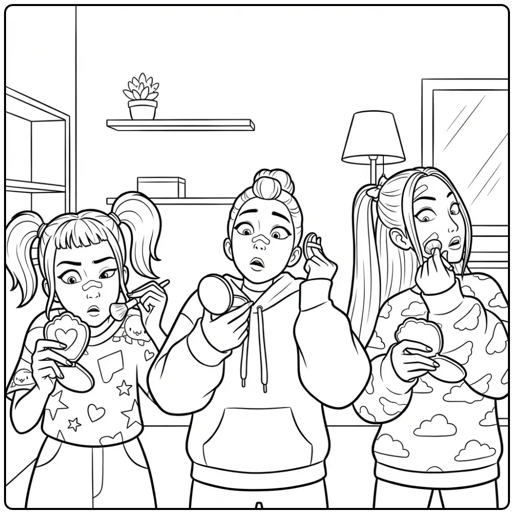 KPop Demon Hunters the Big Make Up Surprise coloring page