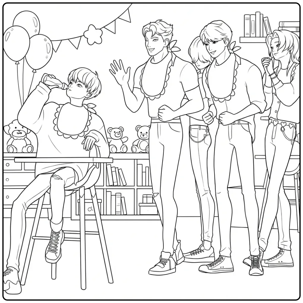 KPop Demon Hunters Saja Boys Celebrating coloring page