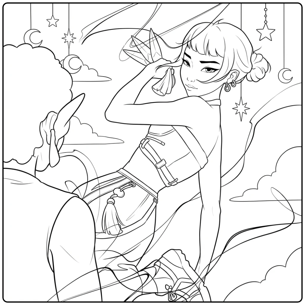 KPop Demon Hunters Zoey in Action coloring page