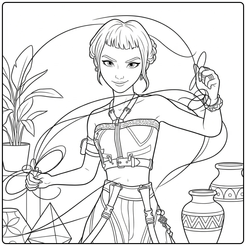 KPop Demon Hunters Zoey Ready for the Chase coloring page