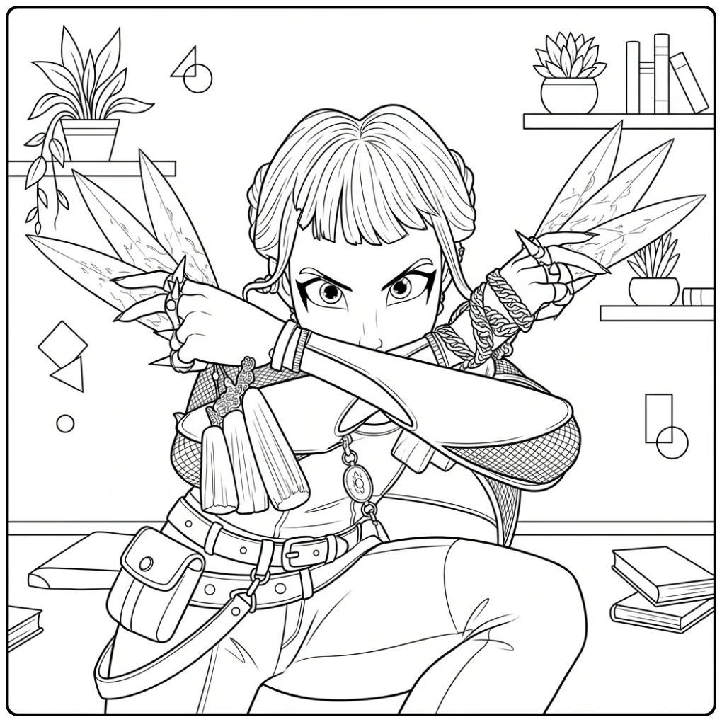 KPop Demon Hunters Zoey Ready for the Battle coloring page