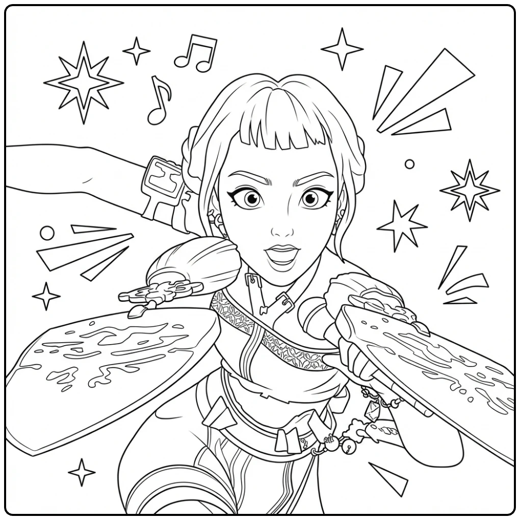 KPop Demon Hunters Color Zoey in Action coloring page